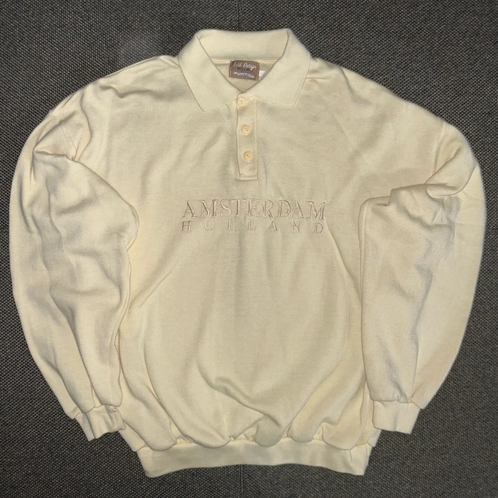 90s Cream Amsterdam Holland Embroidered Long Sleeve Polo Sweatshirt XL